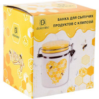 Банка керамічна Sweet Honey 650мл для сипучих продуктів з металевою затяжкою, білий