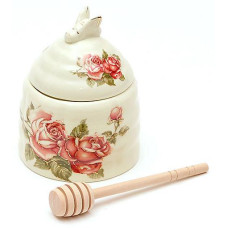 Банка для меду Cream Rose Корейська Троянда Ø10х12.5см з дерев'яною ложкою-булавою