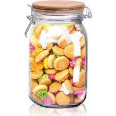 Банка для продуктів Biscuit 1.5л скляна з бамбуковою кришкою