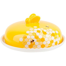 Блюдо керамічне Sweet Honey Ø23см для млинців з кришкою, біле з жовтим
