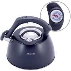 Чайник Kamille Whistling Kettle Thermo 3л з нержавіючої сталі зі свистком і термометром, чорний
