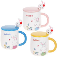 Кружка порцелянова Rabbit 430мл з кришкою і ложкою, 3 дизайни