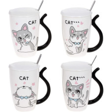 Кружка порцелянова Funny Cats 380мл з кришкою і ложкою, 4 дизайни