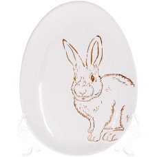Набір 6 керамічних овальних блюд Bunny 16.5х12х2см, білий з золотом
